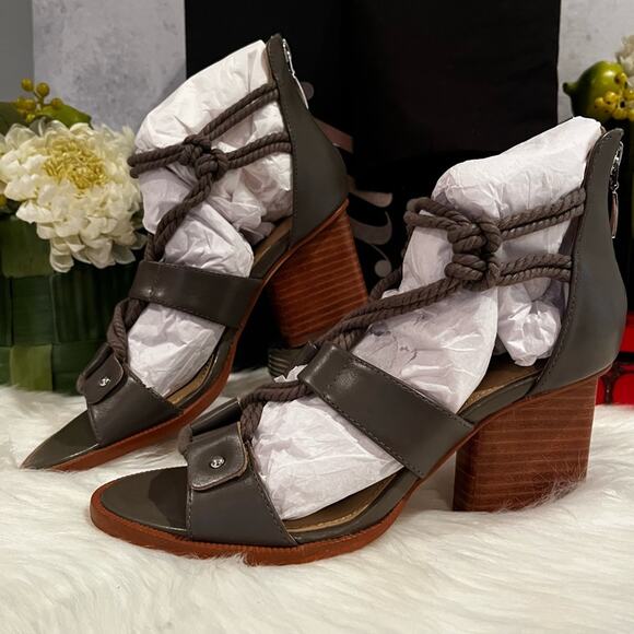 NEW The Fix Jackson Leather Rope Lace Up Block Heel Gladiator Sandals Grey 6 NIB - Picture 15 of 16